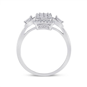 14kt White Gold Womens Baguette Diamond Rectangle Fashion Ring 1/2 Cttw