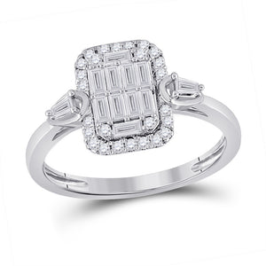 14kt White Gold Womens Baguette Diamond Rectangle Fashion Ring 1/2 Cttw