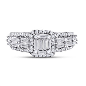 14kt White Gold Womens Baguette Diamond Square Fashion Ring 1 Cttw