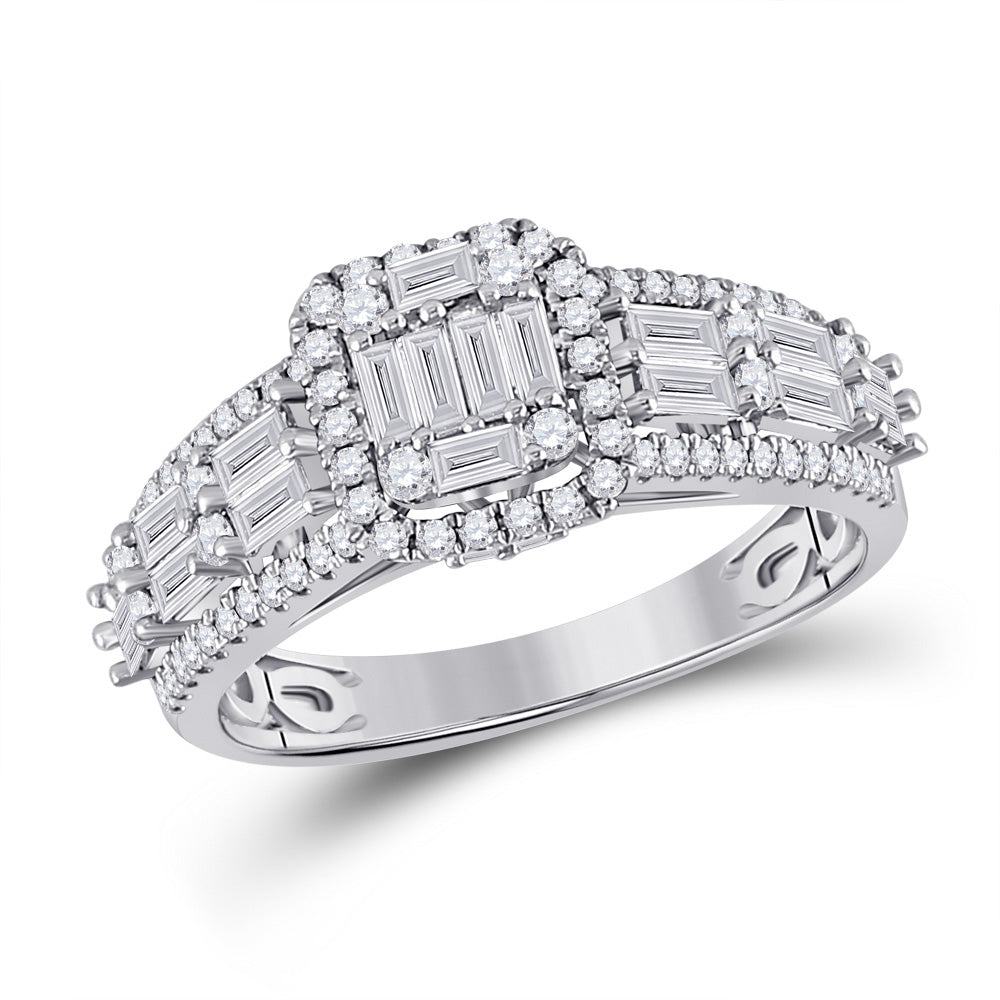 14kt White Gold Womens Baguette Diamond Square Fashion Ring 1 Cttw