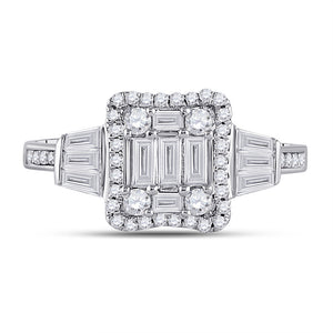 14kt White Gold Womens Baguette Diamond Square Ring 3/4 Cttw
