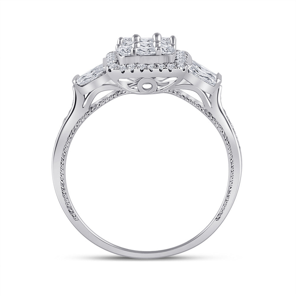 14kt White Gold Womens Baguette Diamond Square Ring 3/4 Cttw