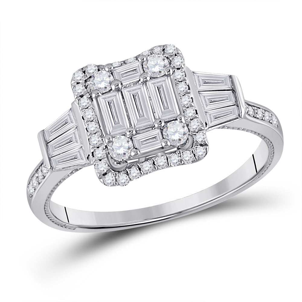 14kt White Gold Womens Baguette Diamond Square Ring 3/4 Cttw
