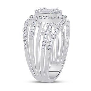14kt White Gold Baguette Diamond Halo Bridal Wedding Ring Band Set 1 Cttw