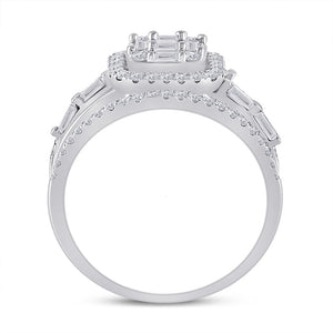 14kt White Gold Baguette Diamond Halo Bridal Wedding Ring Band Set 1 Cttw