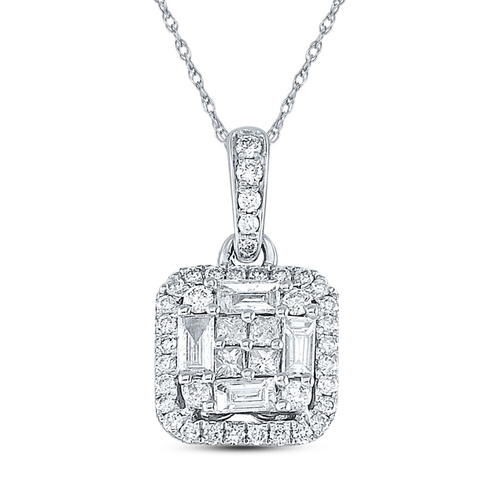 14kt White Gold Womens Baguette Diamond Fashion Pendant 5/8 Cttw