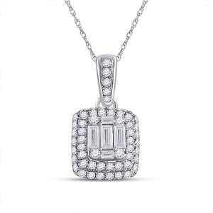 14kt White Gold Womens Baguette Diamond Cluster Pendant 5/8 Cttw