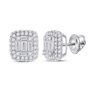 14kt White Gold Womens Baguette Diamond Cluster Earrings 1 Cttw
