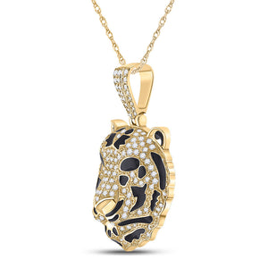 10kt Yellow Gold Mens Round Diamond Tiger Charm Pendant 2 Cttw