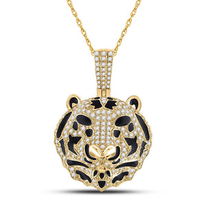 10kt Yellow Gold Mens Round Diamond Tiger Charm Pendant 2 Cttw