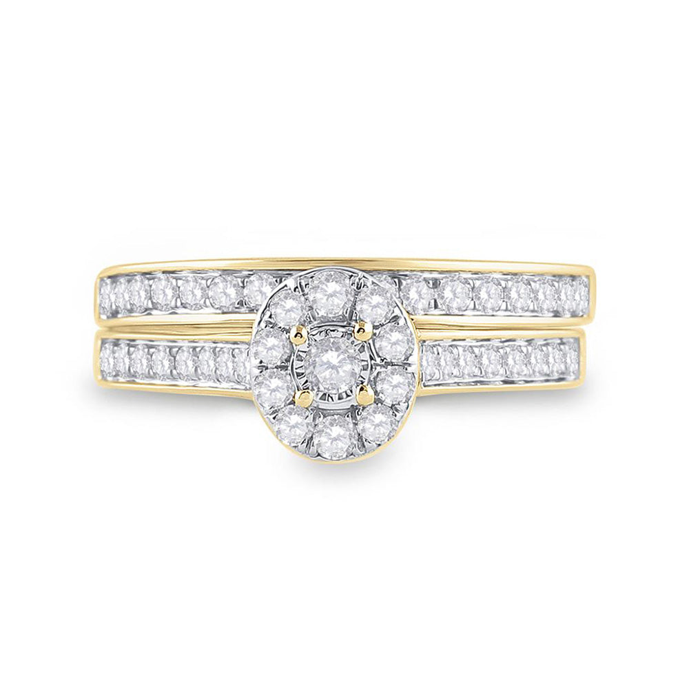 10kt Yellow Gold Round Diamond Bridal Wedding Ring Band Set 1/2 Cttw