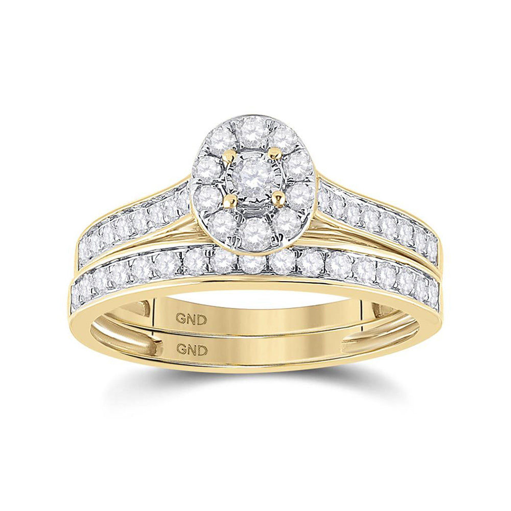 10kt Yellow Gold Round Diamond Bridal Wedding Ring Band Set 1/2 Cttw