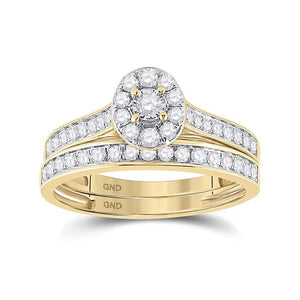 10kt Yellow Gold Round Diamond Bridal Wedding Ring Band Set 1/2 Cttw