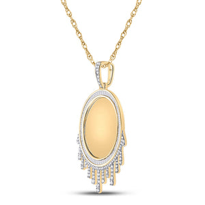 10kt Yellow Gold Mens Baguette Diamond Dripping Circle Picture Memory Pendant 1-7/8 Cttw