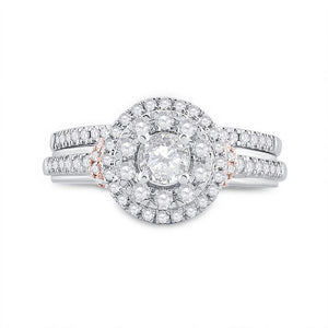 14kt Two-tone Gold Round Diamond Bridal Wedding Ring Band Set 1 Cttw