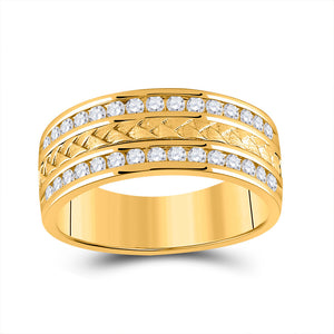 14kt Yellow Gold Mens Round Diamond Wedding Braid Inlay Band Ring 3/4 Cttw