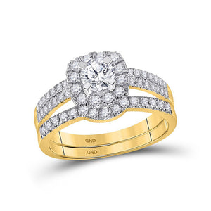 14kt Yellow Gold His Hers Round Diamond Solitaire Matching Wedding Set 1-3/4 Cttw