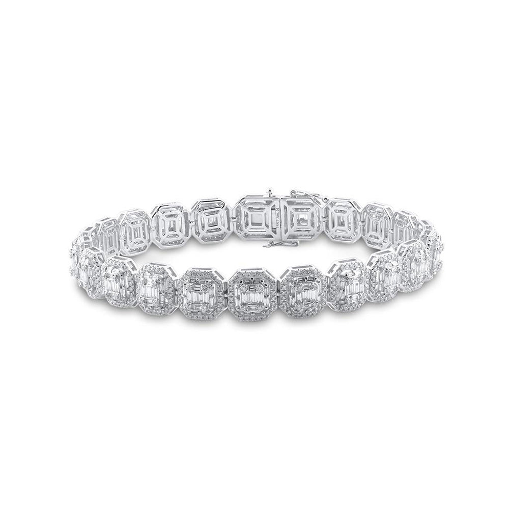14kt White Gold Mens Baguette Diamond Link Bracelet 8 Cttw