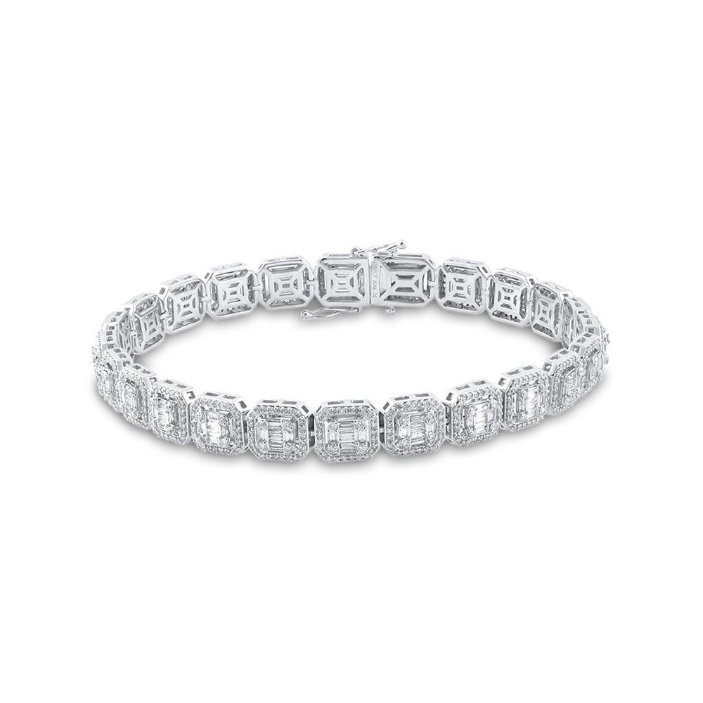 14kt White Gold Mens Baguette Diamond Link Bracelet 5-3/4 Cttw