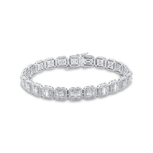 14kt White Gold Mens Baguette Diamond Link Bracelet 5-3/4 Cttw