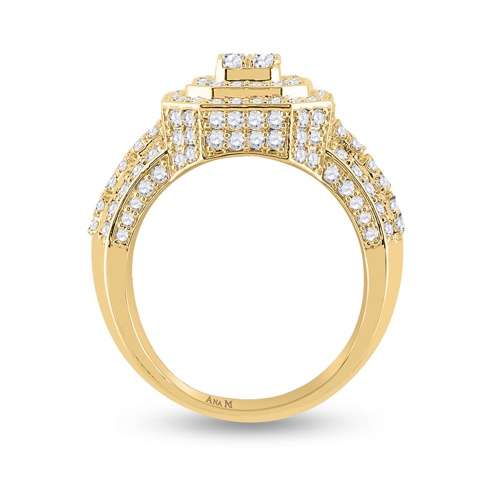 14kt Yellow Gold Mens Round Diamond Cluster Ring 2-7/8 Cttw