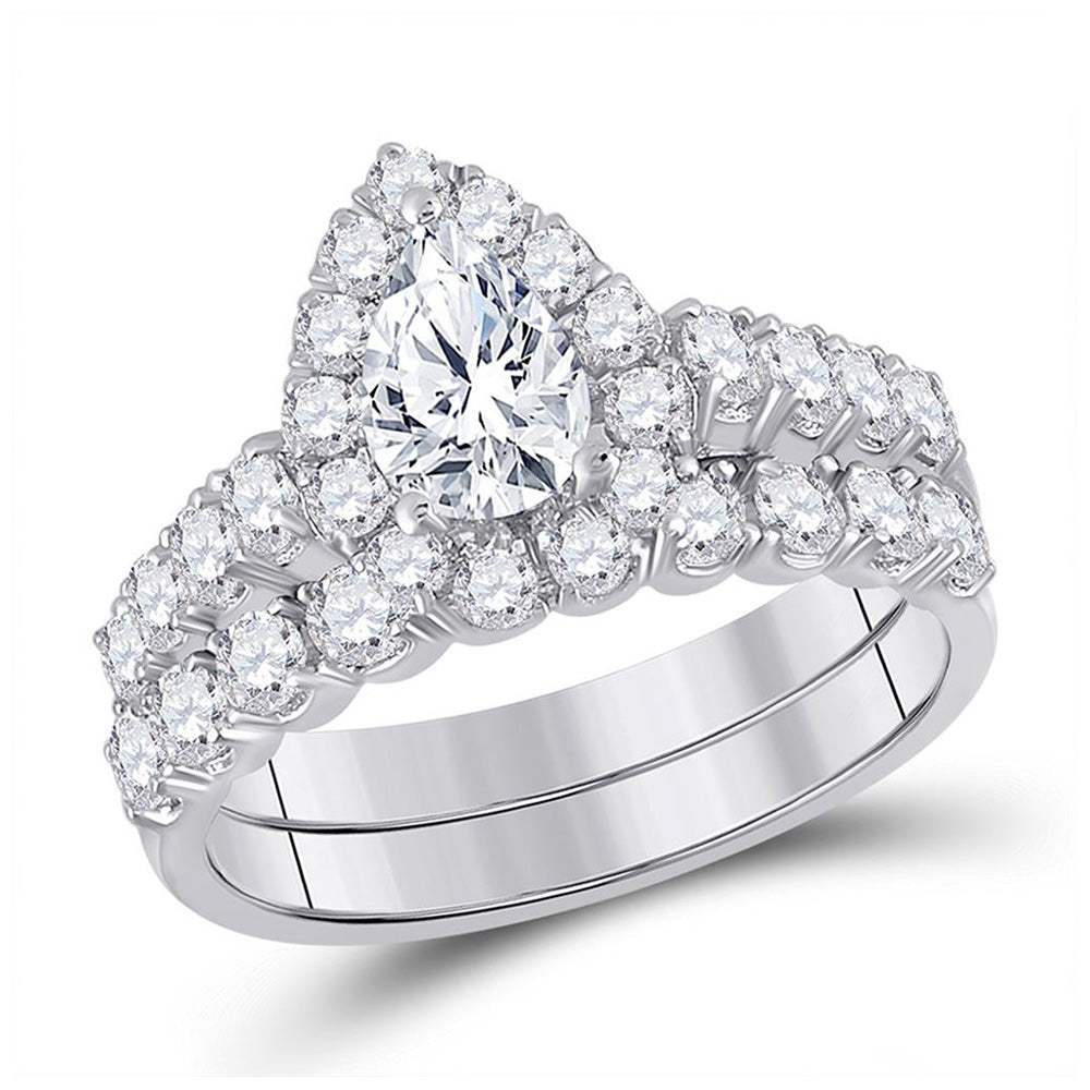 14kt White Gold Oval Diamond Bridal Wedding Ring Band Set 2 Cttw