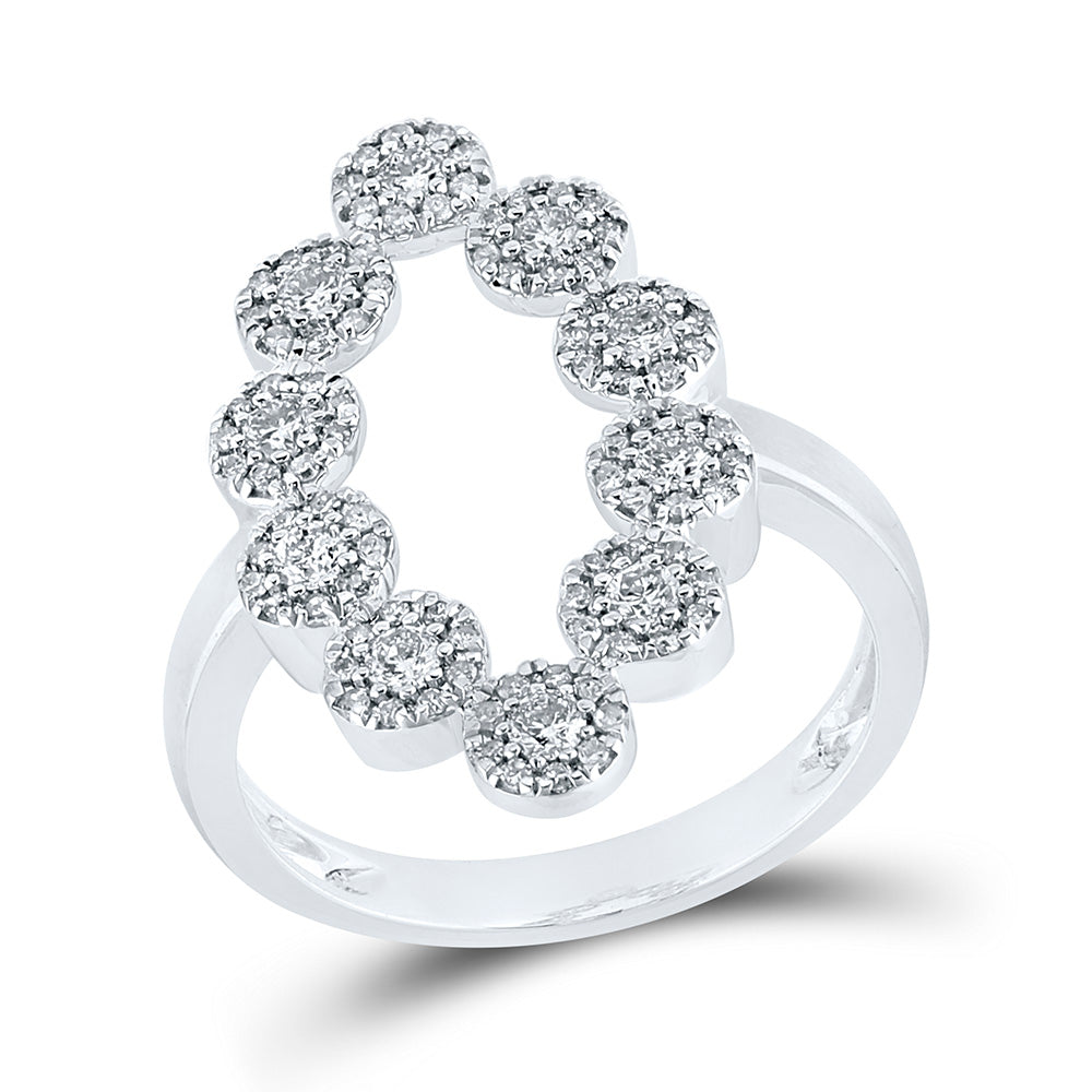 10kt White Gold Womens Round Diamond Oblong Fashion Ring 5/8 Cttw