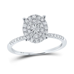 10kt White Gold Womens Round Diamond Oval Cluster Ring 1/3 Cttw