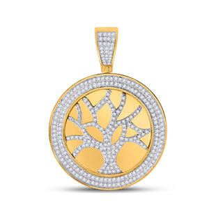 10kt Yellow Gold Mens Round Diamond Tree of Life Charm Pendant 7/8 Cttw