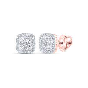 14kt Rose Gold Womens Round Diamond Square Earrings 1/2 Cttw