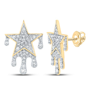 10kt Yellow Gold Mens Round Diamond Dripping Star Earrings 3/4 Cttw