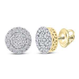10kt Yellow Gold Mens Round Diamond Cluster Earrings 5/8 Cttw