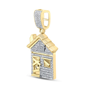 10kt Yellow Gold Mens Round Diamond Trap House Charm Pendant 3/4 Cttw