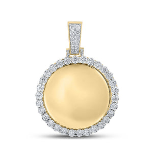 10kt Yellow Gold Mens Round Diamond Memory Circle Mirror Charm Pendant 3/4 Cttw
