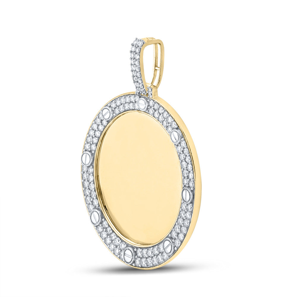 10kt Yellow Gold Mens Round Diamond Mirror Circle Charm Pendant 2 Cttw