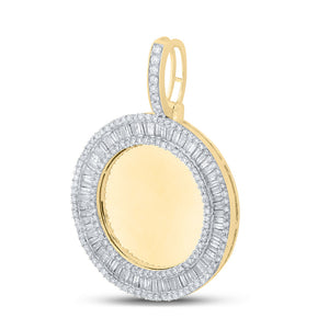 10kt Yellow Gold Mens Baguette Diamond Mirror Memory Circle Charm Pendant 1-3/4 Cttw