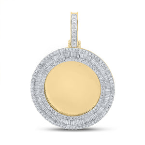 10kt Yellow Gold Mens Baguette Diamond Mirror Memory Circle Charm Pendant 1-3/4 Cttw