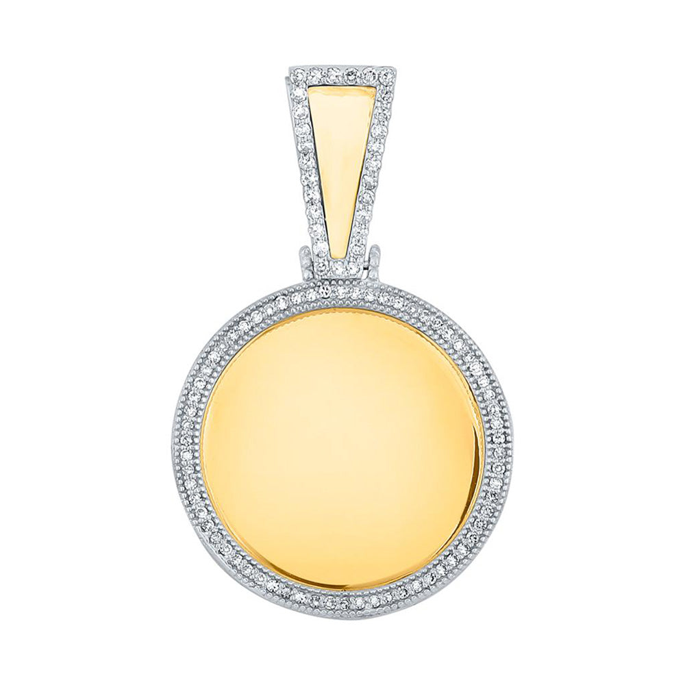 10kt Yellow Gold Mens Round Diamond Picture Memory Circle Charm Pendant 3/8 Cttw