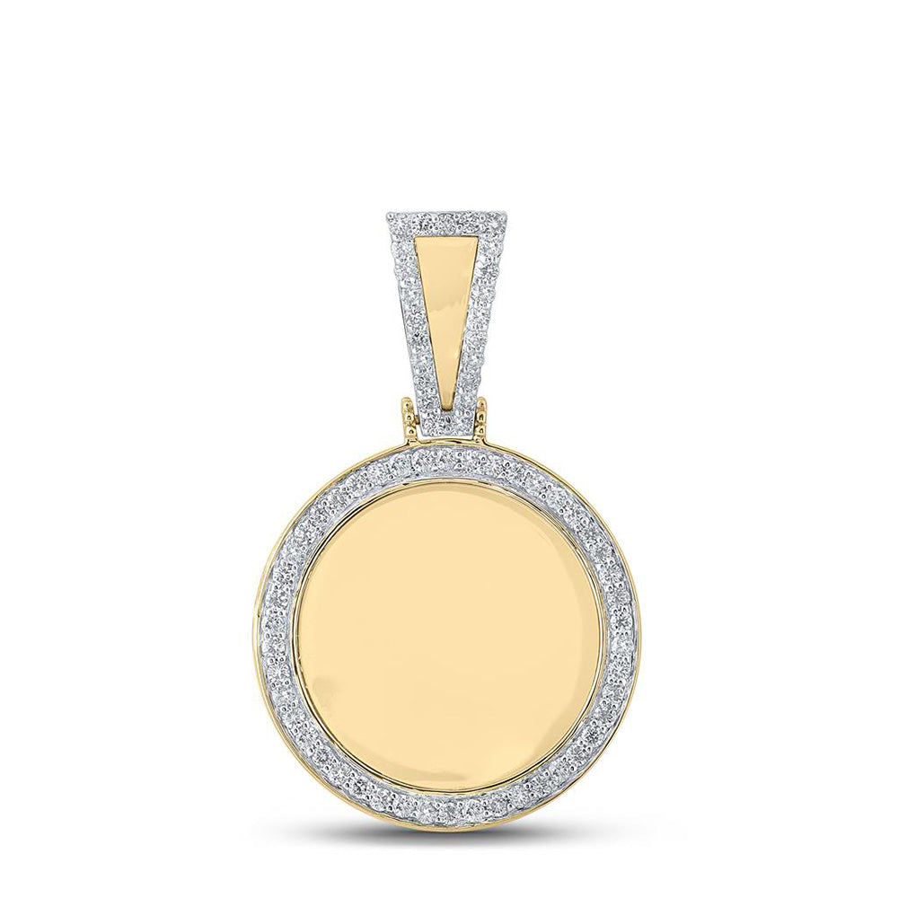 10kt Yellow Gold Mens Round Diamond Mirror Memory Circle Charm Pendant 7/8 Cttw