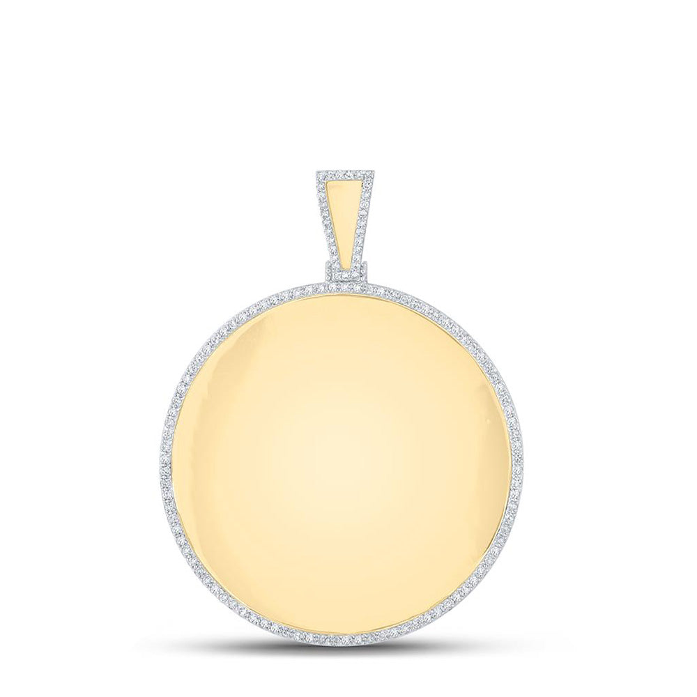 10kt Yellow Gold Mens Round Diamond Picture Memory Circle Charm Pendant 3/4 Cttw