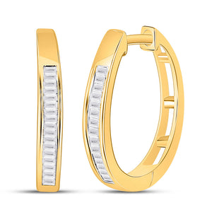 10kt Yellow Gold Womens Baguette Diamond Hoop Earrings 1/5 Cttw