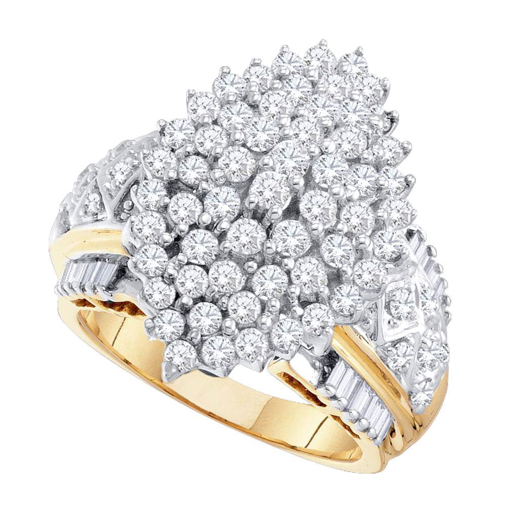 10kt Yellow Gold Womens Round Diamond Marquise-shape Cluster Ring 2 Cttw