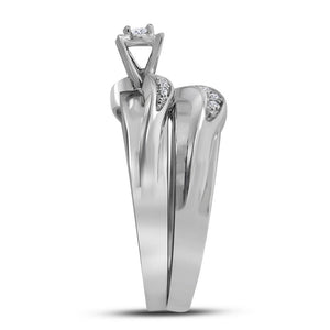 10kt White Gold His Hers Round Diamond Solitaire Matching Wedding Set 1/6 Cttw