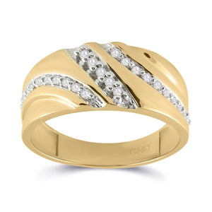 10kt Yellow Gold Mens Round Diamond Band Ring 1/4 Cttw