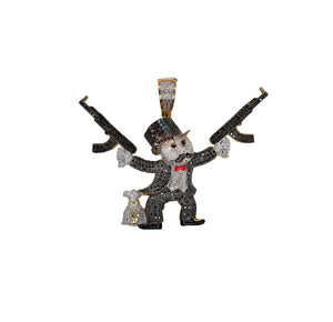 Diamond Money Monopoly Man - 10K Gold - Free Hollow Rope Chain