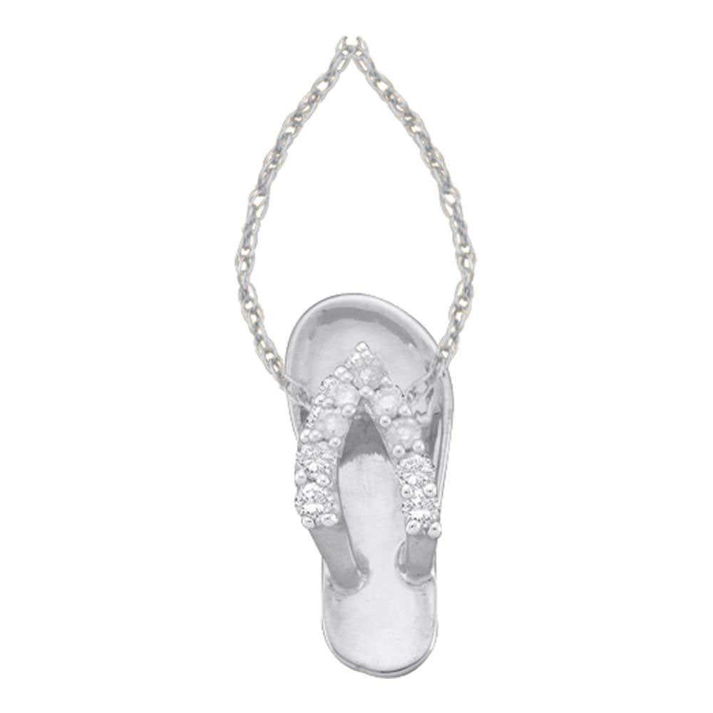 14kt White Gold Womens Round Diamond Sandal Beach Shoe Pendant 1/6 Cttw