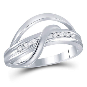 10kt White Gold Womens Round Diamond Crossover Strand Band Ring 1/10 Cttw