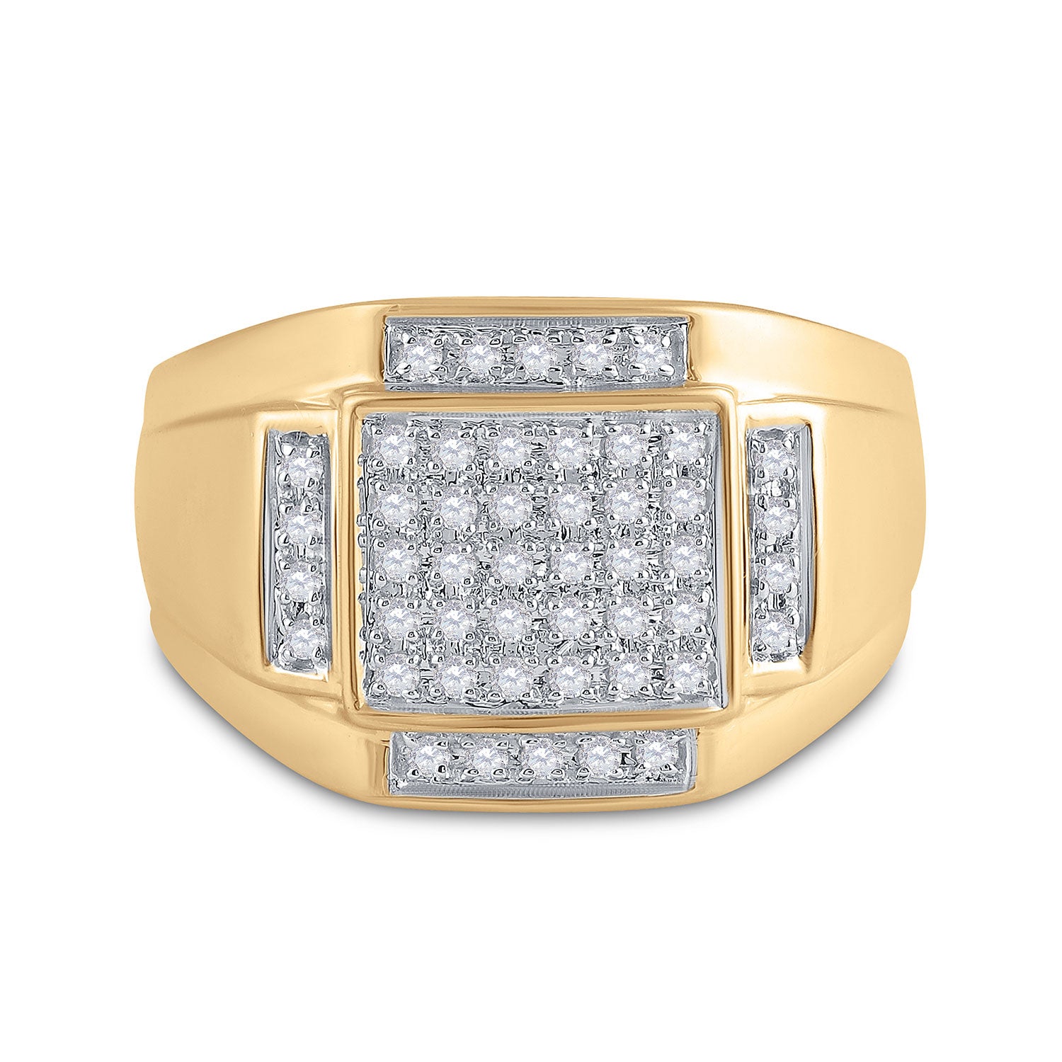 10kt Yellow Gold Mens Round Diamond Square Cluster Ring 1/3 Cttw