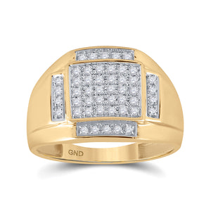 10kt Yellow Gold Mens Round Diamond Square Cluster Ring 1/3 Cttw