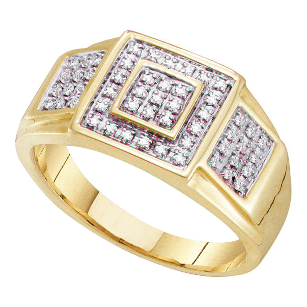 10kt Yellow Gold Mens Round Diamond Square Ring 1/4 Cttw